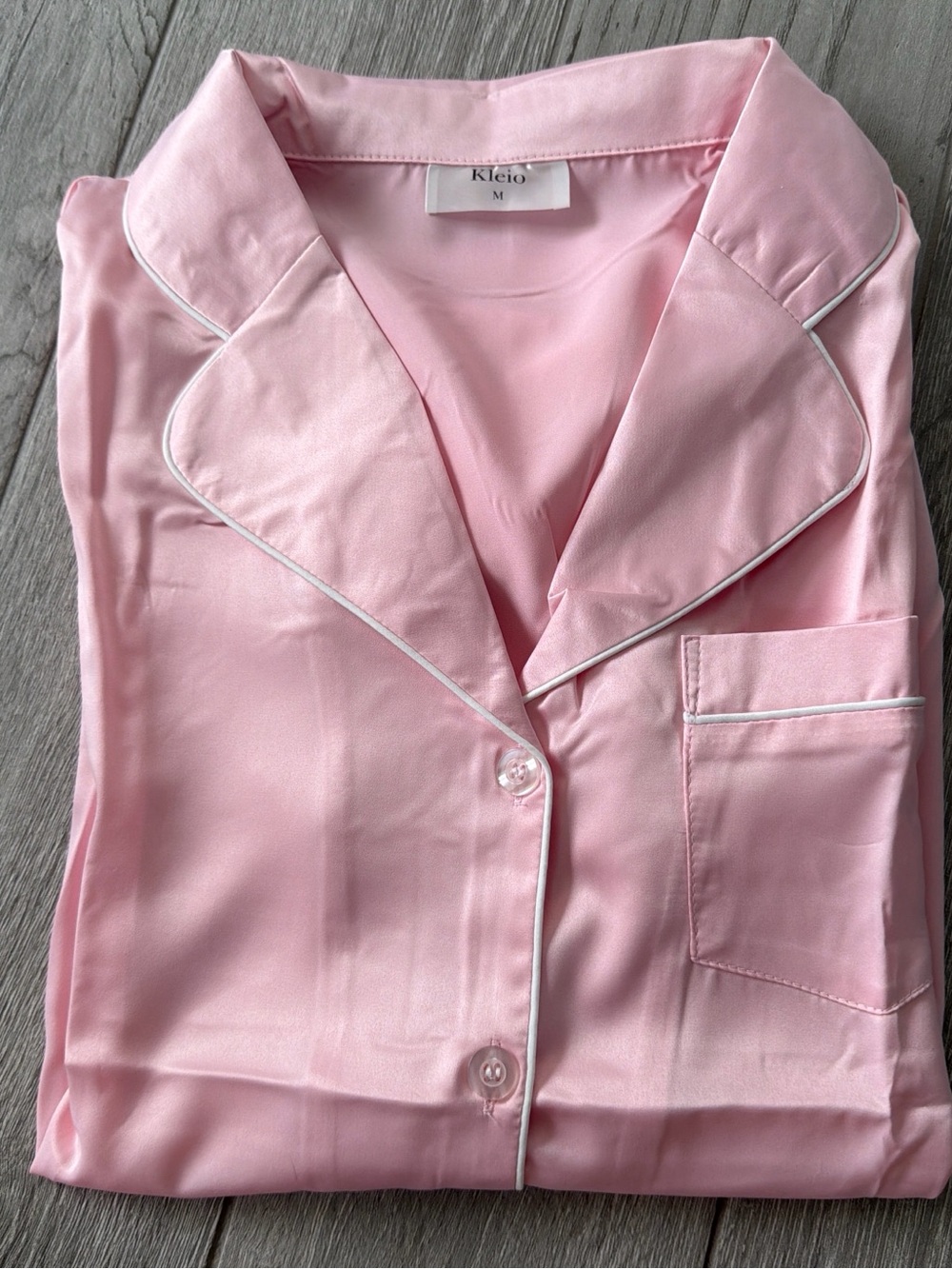 Short-Sleeve Pink Satin Pajama Set with Elastic Waist Satin S - Picture 3 of 4